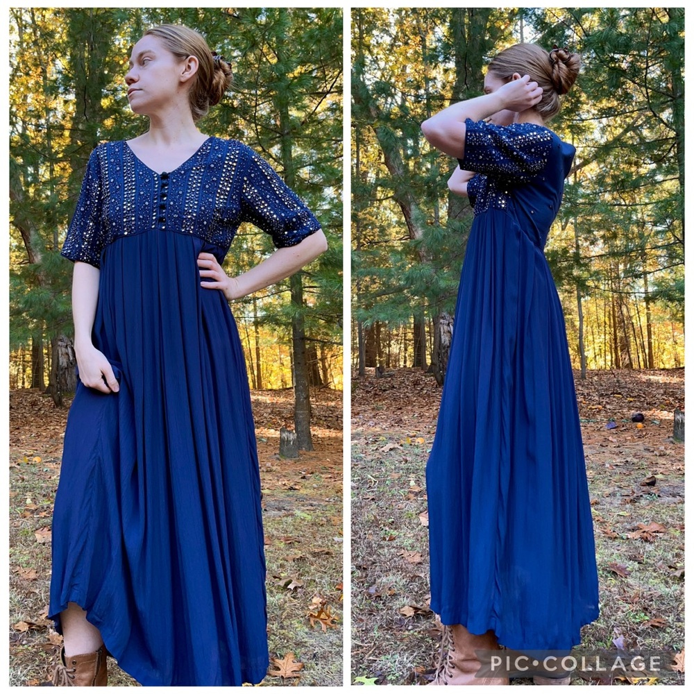 90s April Cornell Beaded Mirror Maxi Dress / Formal Gown - Picture 6 of 16